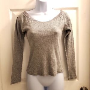 American Rag l/s lace trimmed embellished top